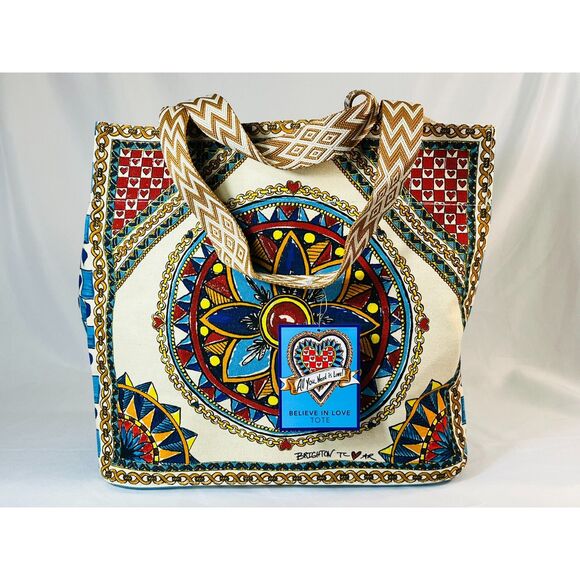 NWT Brighton Believe in Love Tote Boho Paisley Medallion Carry All Reusable - Picture 2 of 10